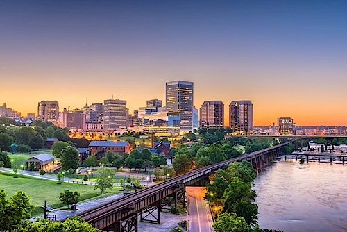 Richmond, Virginia skyline at sunset