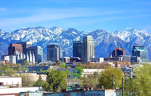 Salt Lake City, Utah skyline with mountains in the background