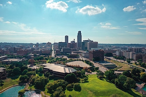 Omaha, Nebraska skyline on sunny day