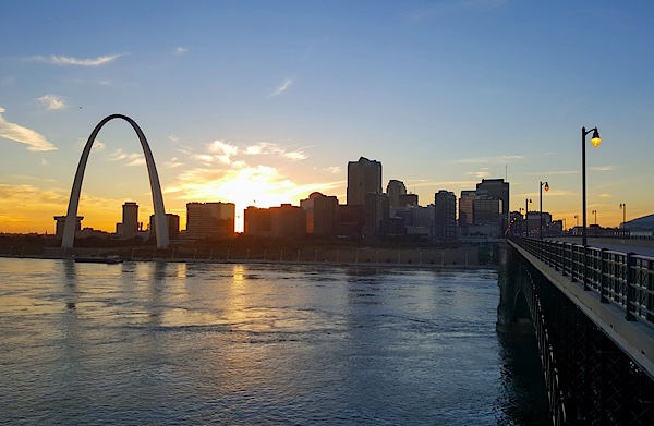 St. Louis arch and skyline at sunset