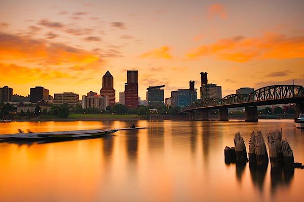 Portland, Oregon skyline at sunset